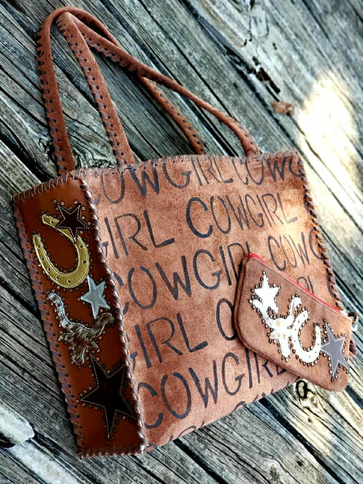 KurtMen Cognac Suede Cowgirl Stockyards Horizontal Box Tote