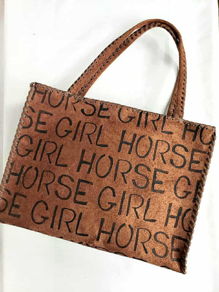 KurtMen Cognac Suede Horse Girl Horizontal Box Tote