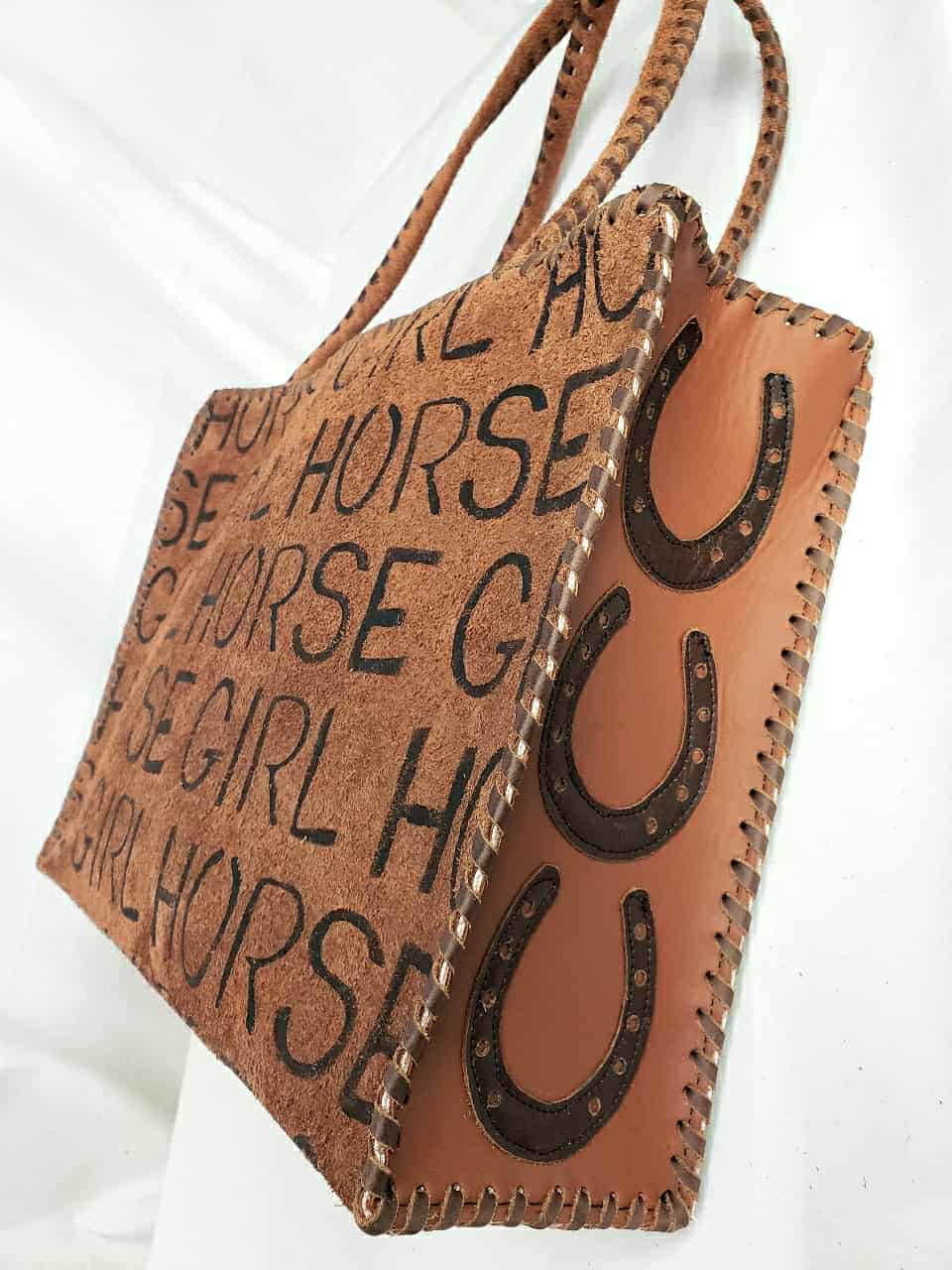 KurtMen Cognac Suede Horse Girl Horizontal Box Tote