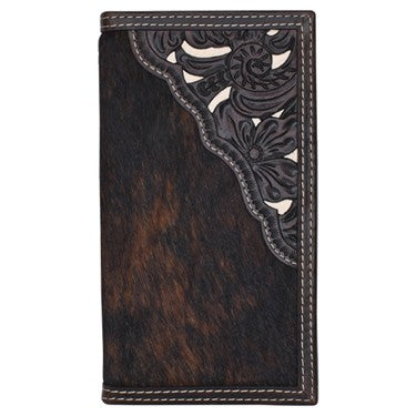 Tony Lama Brindle Hair On with Tooled Yoke and Ivory Underlay Rodeo Wallet