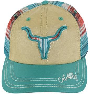 Catchfly Women's Embroidered Steer Head Ponytail Ball Cap