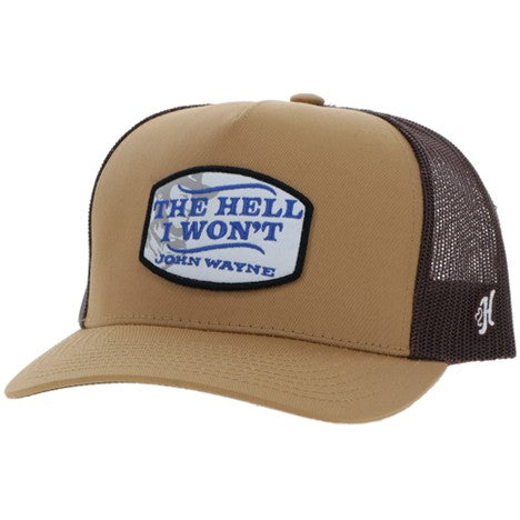 Hooey Tan and Brown John Wayne Hat with Blue and White Patch