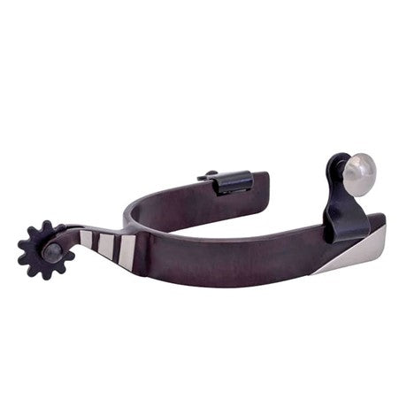 Black Satin Medium Cup Roping Spurs with Stainless Steel Trim