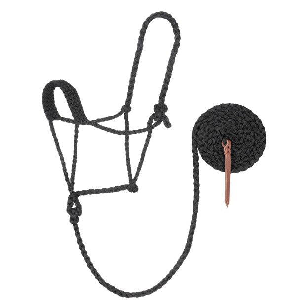 Weaver Leather braided rope halter with 10-foot lead in multiple colors, designed for secure horse control and training.