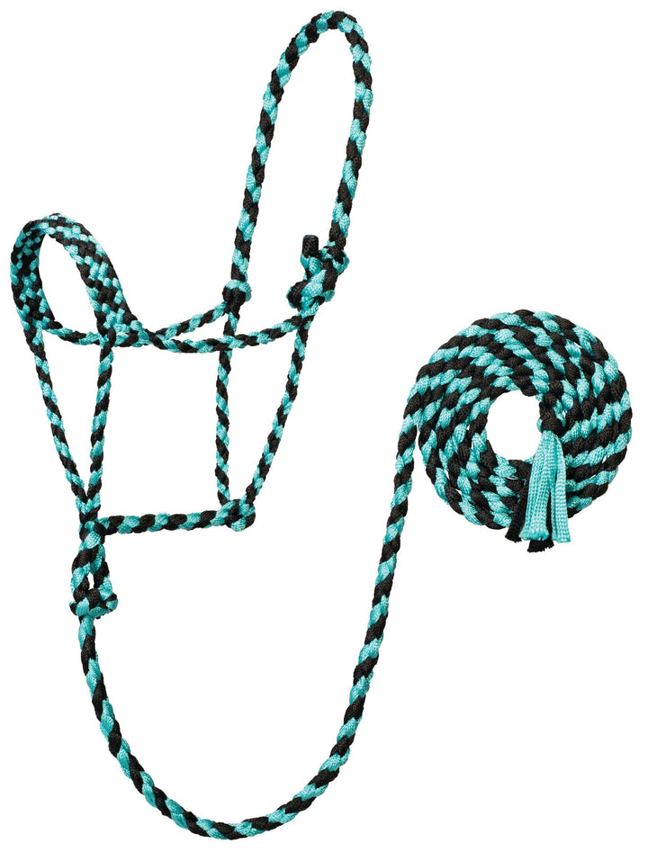 Weaver Leather braided rope halter with 10-foot lead in multiple colors, ideal for horse training and handling.