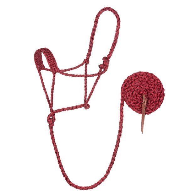Weaver Leather braided rope halter with a 10-foot lead in various colors, designed for horse training and handling.