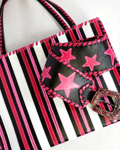 KurtMen Black with Pink Stars Wide Contoured Belt