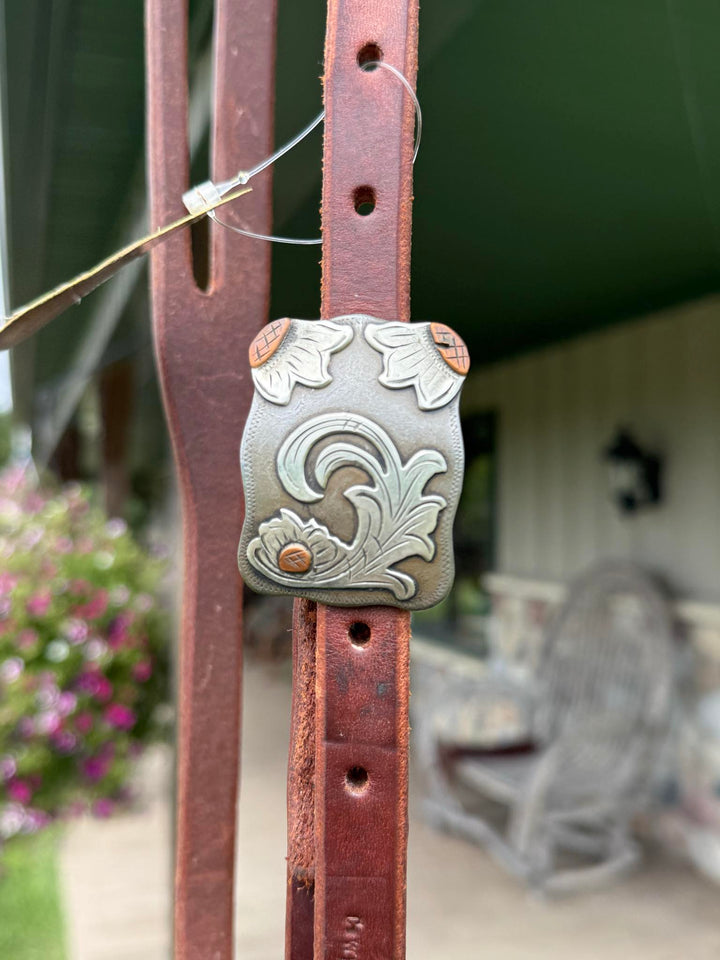 Cowperson Tack 5/8 Inch Slit Ear Headstall-Hook and Loop Floral Buckle