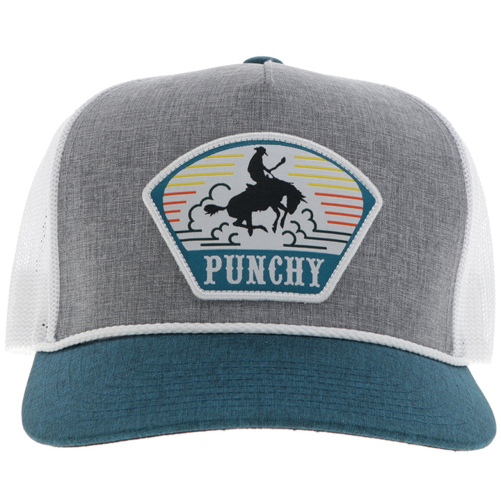 Hooey Grey and White Punchy Hat with Orange and Teal Patch