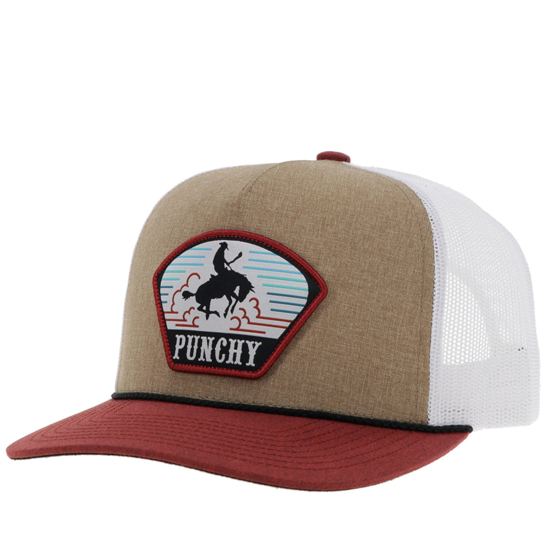 Hooey Tan and White Punchy Hat with Blue and Rust Patch