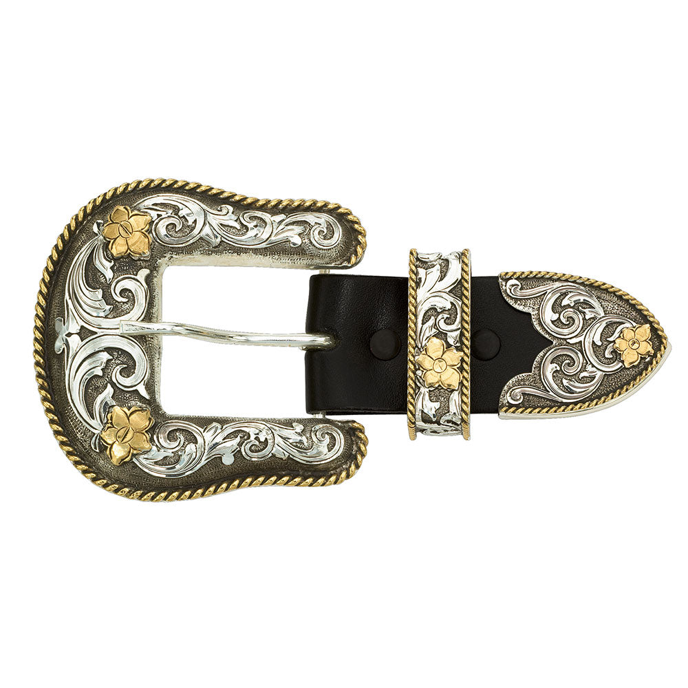 Montana Silversmiths Antiqued Two Tone Filigree 3 Piece Belt Buckle Set