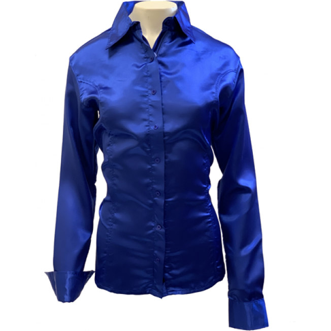 Royal Highness Women's Royal Blue Satin Lycra Concealed Zip Show Shirt