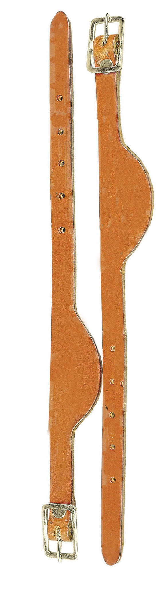 Tory Leather stirrup hobble straps with leather loops and adjustable buckles, designed for equestrian stability and control.