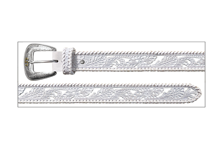 Stetson Women's White Floral Tooled and Laced Belt