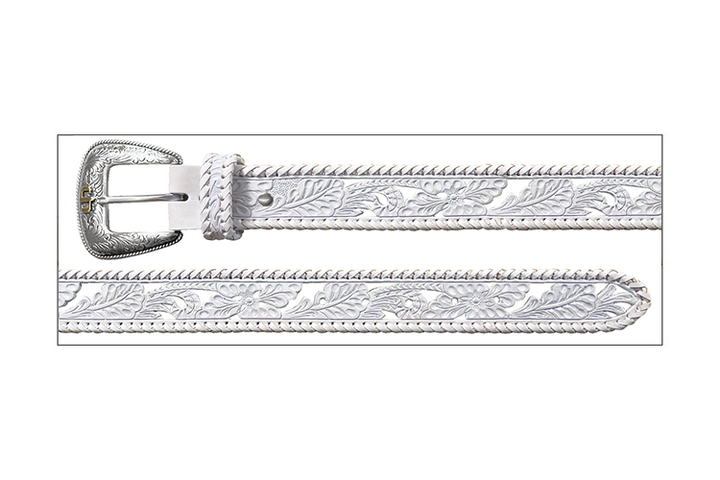 Stetson Women's White Floral Tooled and Laced Belt