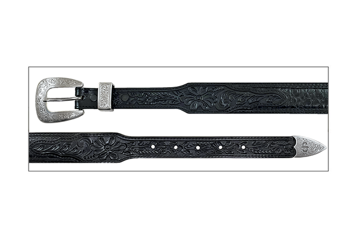 Stetson Black Croco Print Tooled Tapered Belt