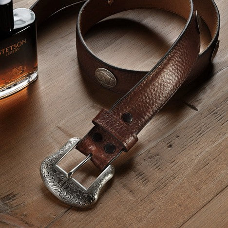Stetson Brown Bison Leather Concho Belt