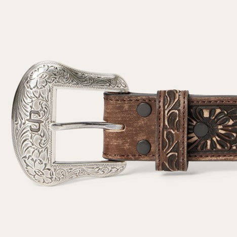 Stetson Hair On Hide Tooled Tab Belt
