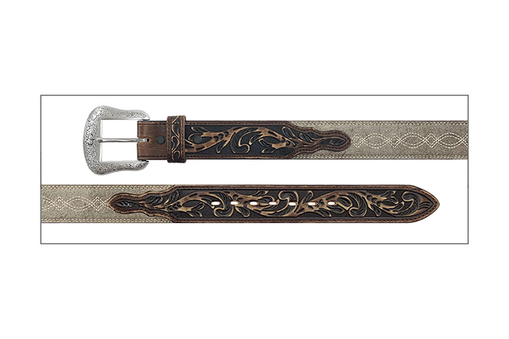 Stetson Vintage Taupe Double Western Stitched Belt