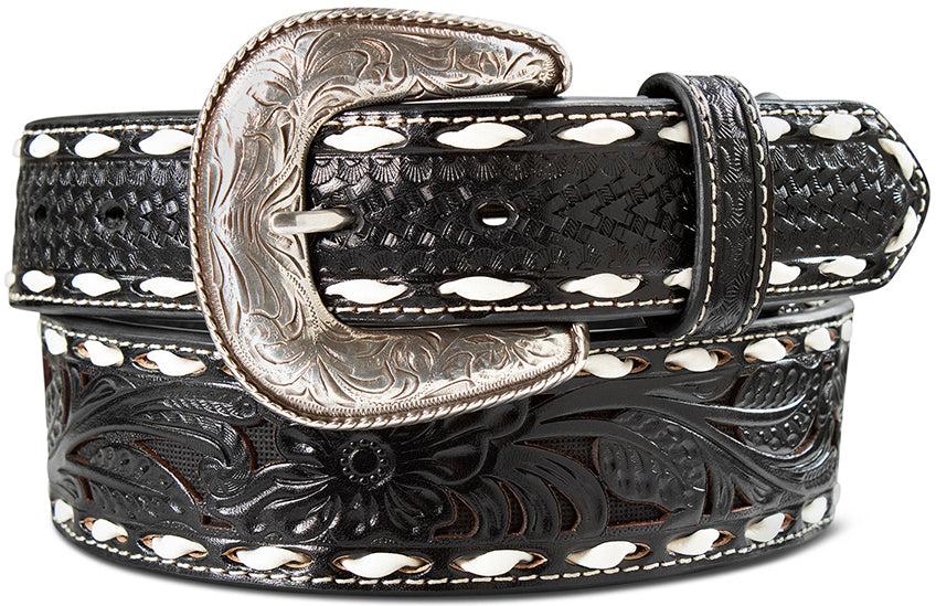 Ariat Black with White Buckstitch Leather Belt - West 20 Saddle Co.