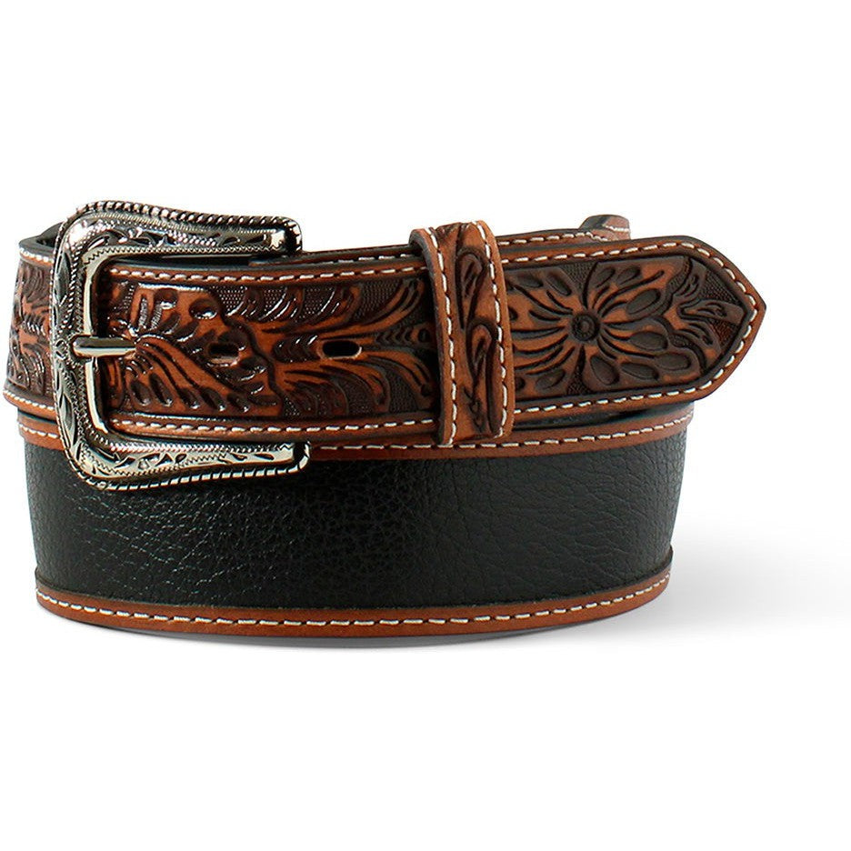 Ariat Black Inlaid Leather Belt with Brown Ebossed Tabs