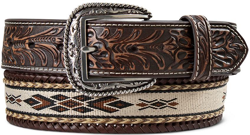 Ariat Brown Horsehair Inlaid Leather Belt with Whipstitch Edge - West 20 Saddle Co.