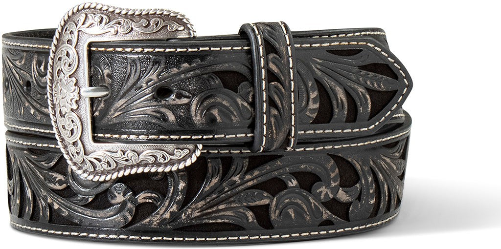 Ariat Women's Black Floral and Roughout Belt
