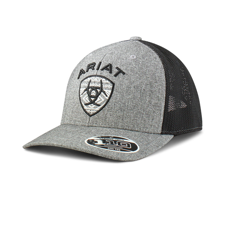 Ariat Grey Aztec Embroidered Shield Logo Ball Cap