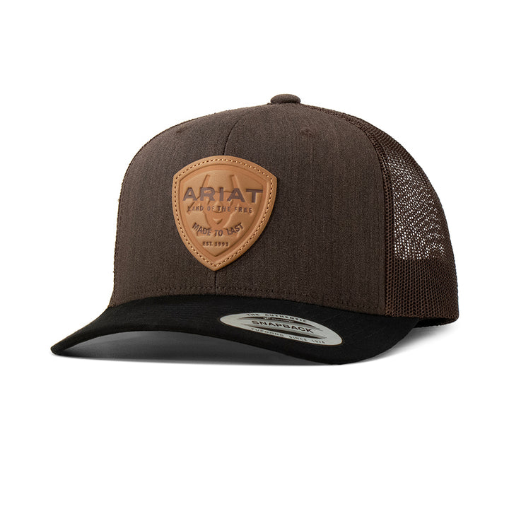Ariat Brown Leather Shield Logo Patch Ball Cap