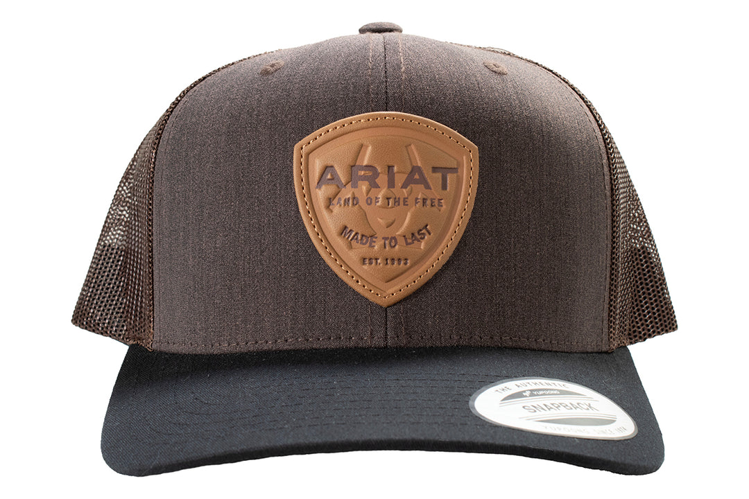 Ariat Brown Leather Shield Logo Patch Ball Cap