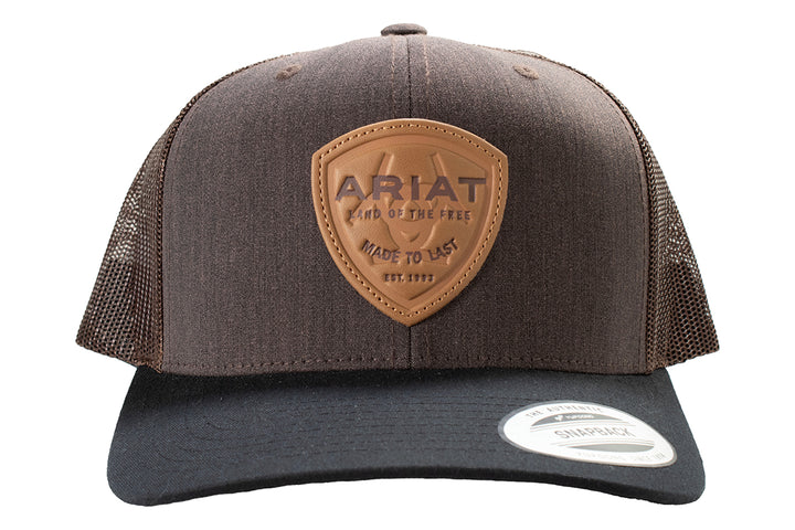 Ariat Brown Leather Shield Logo Patch Ball Cap