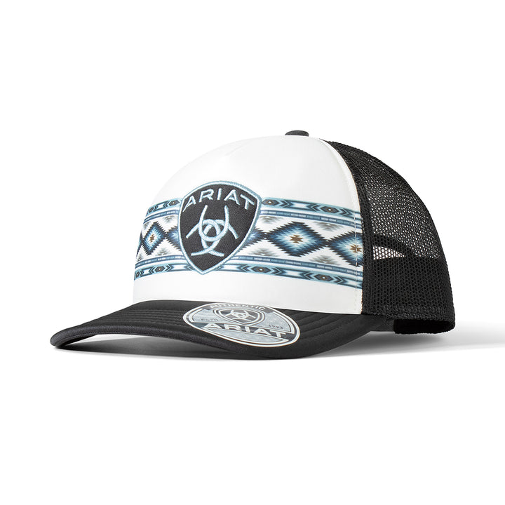 Ariat Black and White with Southwestern Pattern Ball Cap