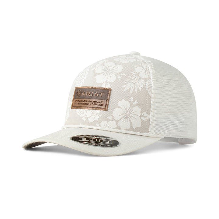 Ariat White Hawaiian Flower Printed Ball Cap