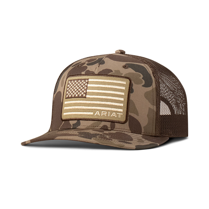 Ariat Camo with Tan Flag Patch Ball Cap