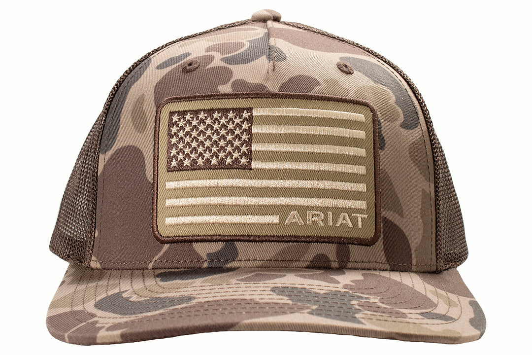 Ariat Camo with Tan Flag Patch Ball Cap