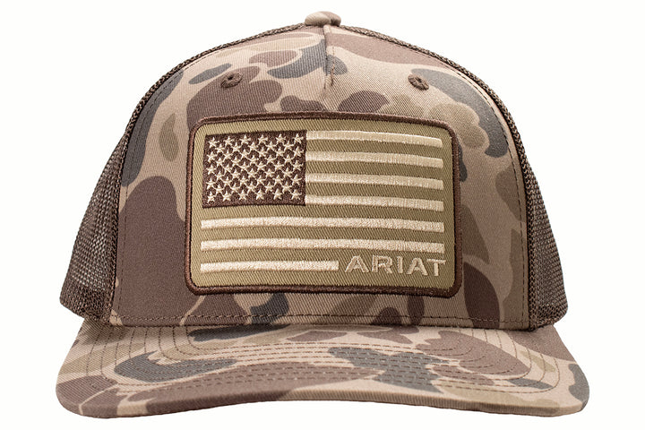 Ariat Camo with Tan Flag Patch Ball Cap