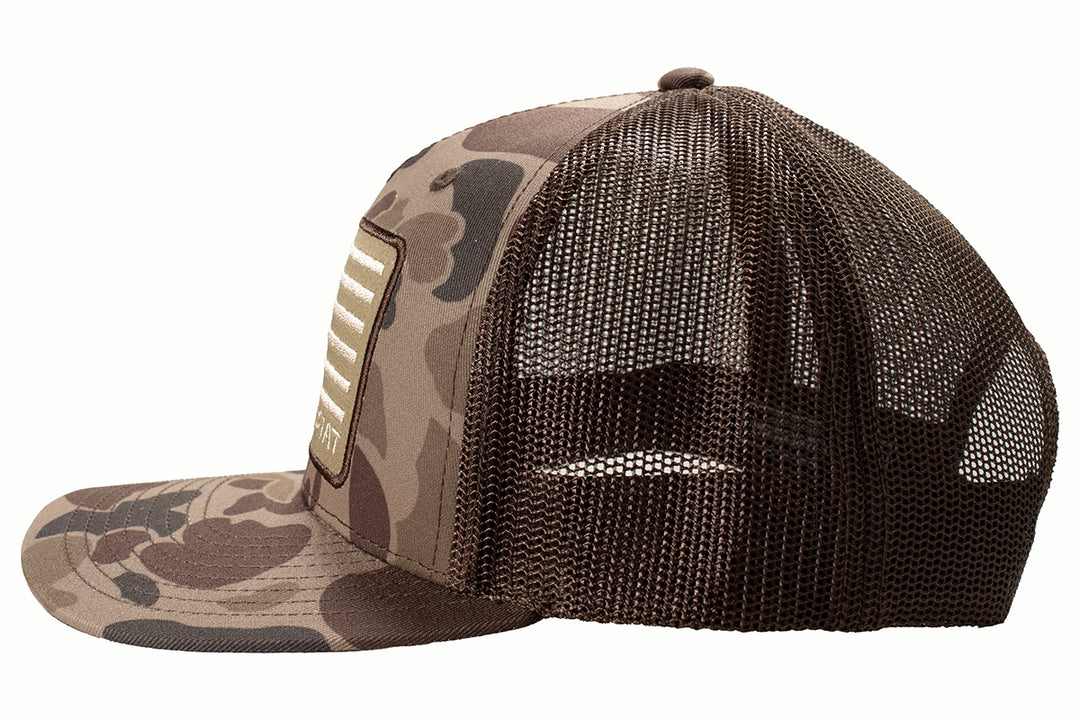 Ariat Camo with Tan Flag Patch Ball Cap