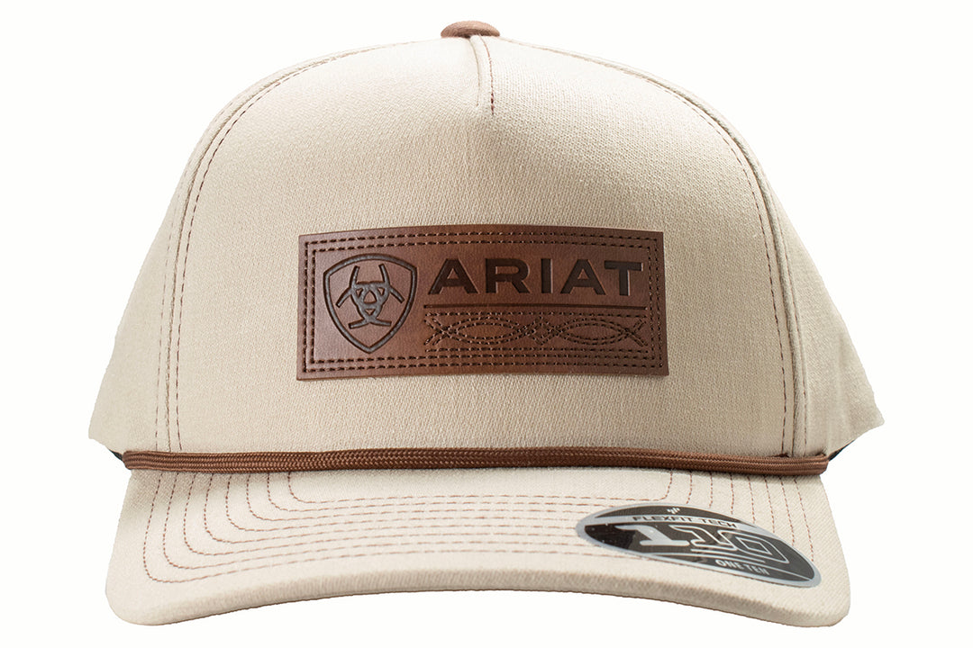 Ariat Khaki with Embossed Faux Leather Logo Patch FlexFit Ball Cap