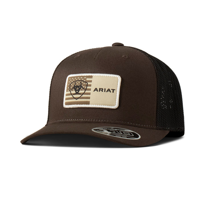 Ariat Brown with American Flag Patch FlexFit Ball Cap