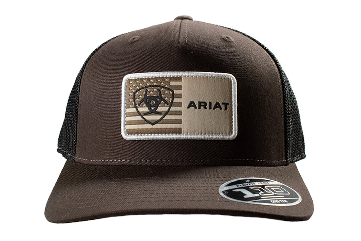 Ariat Brown with American Flag Patch FlexFit Ball Cap