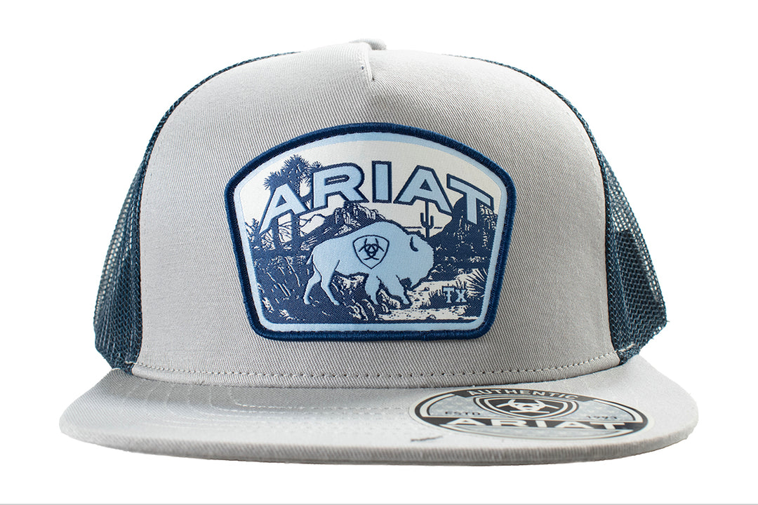 Ariat Grey with Embroidered Name and Shield Patch Ball Cap