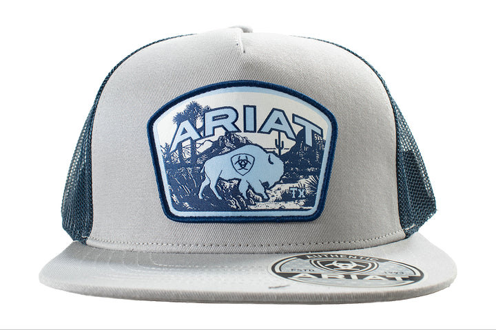Ariat Grey with Embroidered Name and Shield Patch Ball Cap