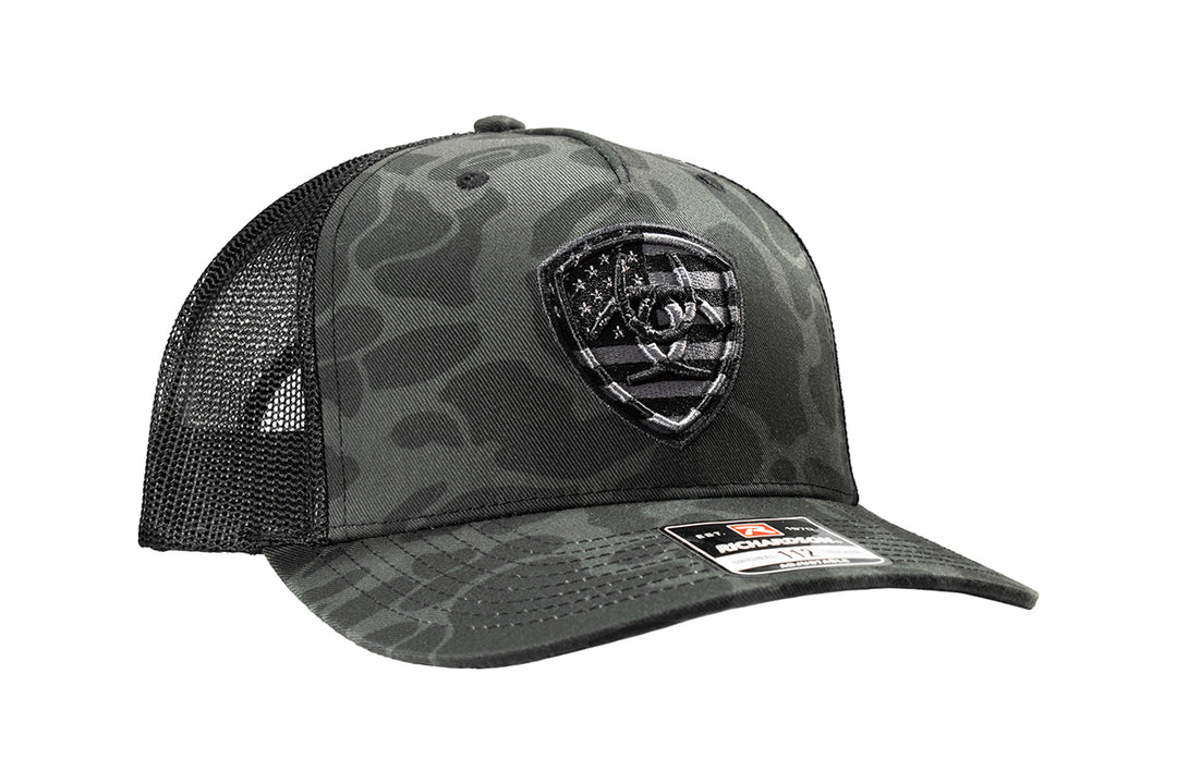 Ariat Black and Grey 3D Embroidered American Flag Shield Patch Ball Cap