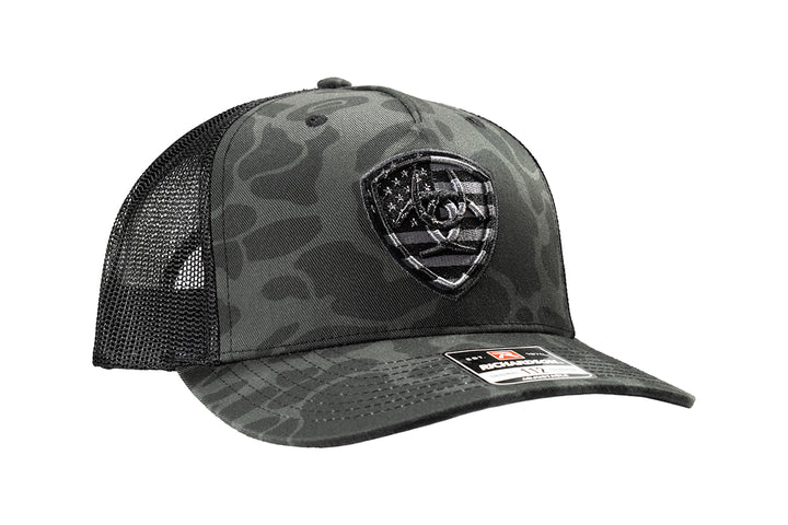 Ariat Black and Grey 3D Embroidered American Flag Shield Patch Ball Cap