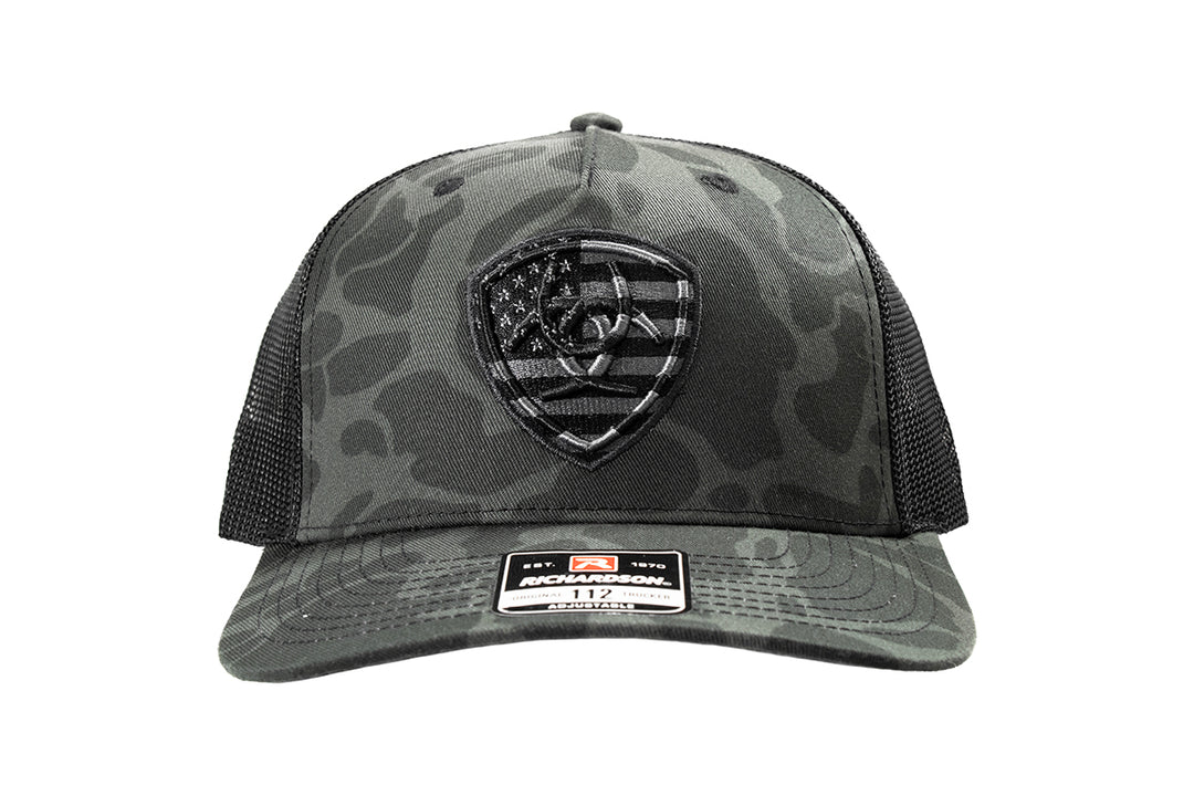 Ariat Black and Grey 3D Embroidered American Flag Shield Patch Ball Cap