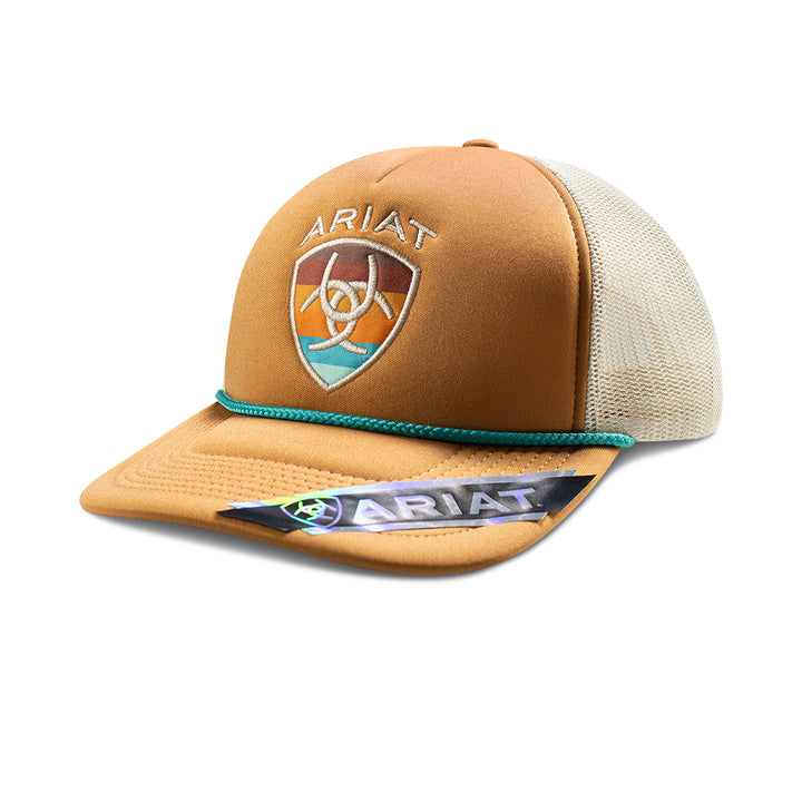 Ariat Camel with Striped Shield Patch Ball Cap