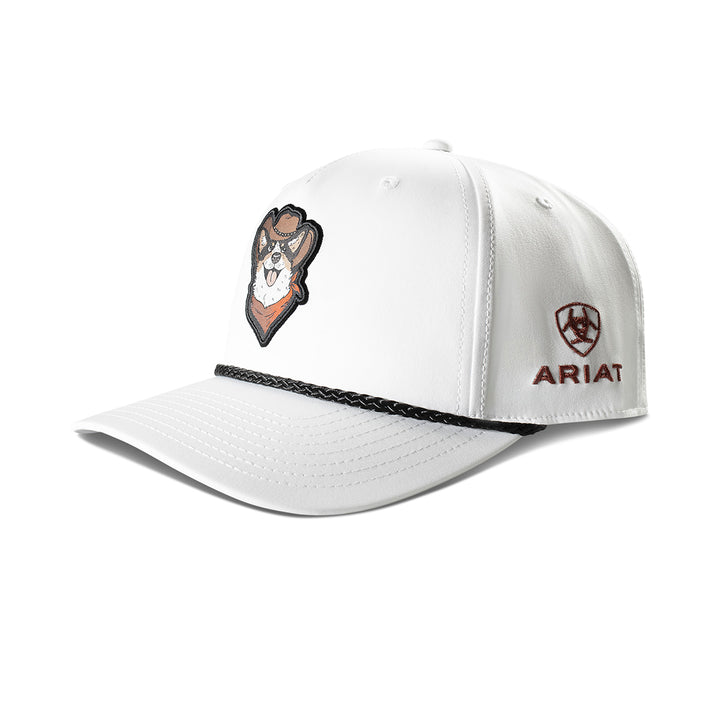 Ariat White with Cowboy Dog Patch Ball Cap