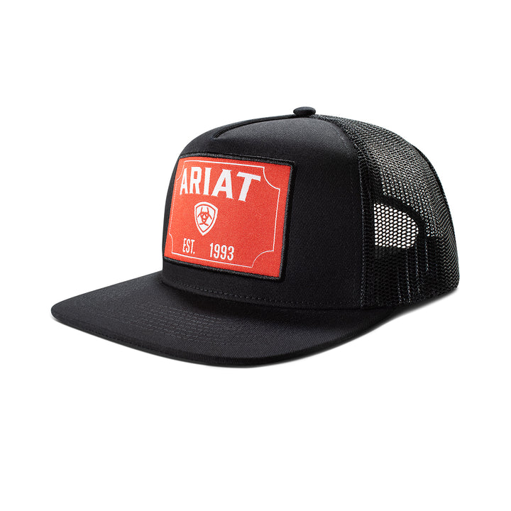 Ariat Black with Red Rectangle Logo Patch Ball Cap