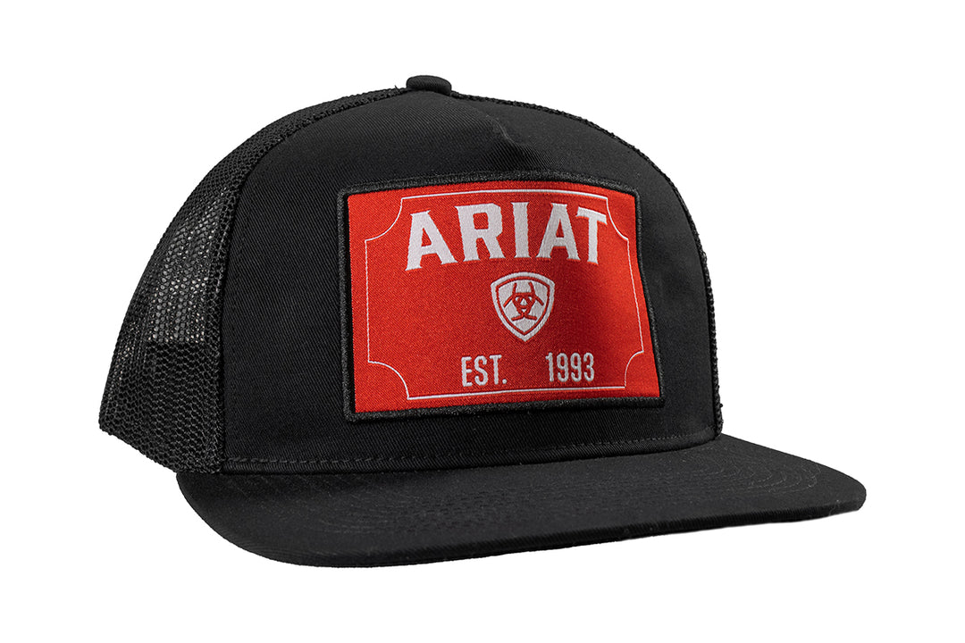 Ariat Black with Red Rectangle Logo Patch Ball Cap