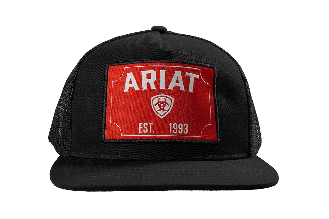 Ariat Black with Red Rectangle Logo Patch Ball Cap